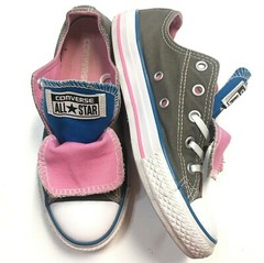 Converse All Star Shoe Double Tongue Canvas Low Top Sneaker Pink Gray Blue Kid 1