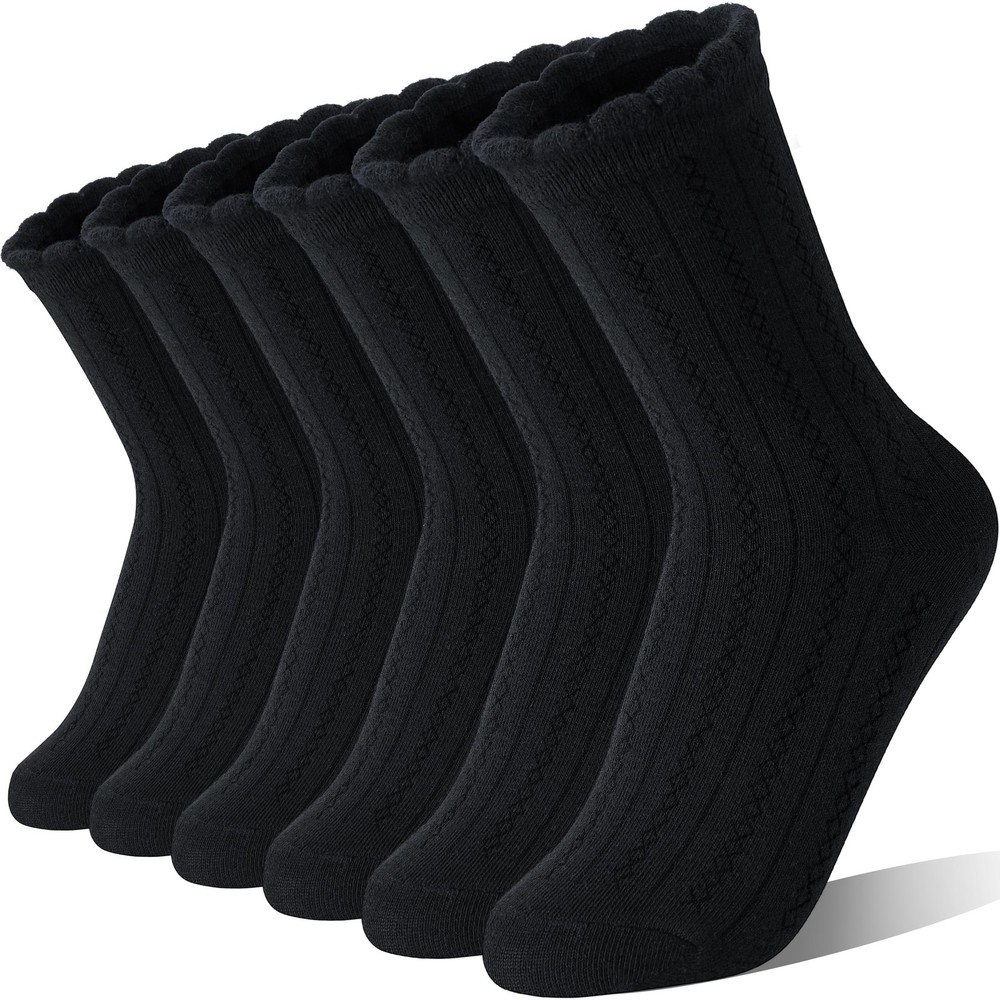 Black Girls Ruffle Socks Uniform School Dress Crew Cotton Textured Gifts Sock…