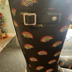 Hunter Boots Girls 3 First Classic Mini Rainbow Print Wellies Black Mid-Calf