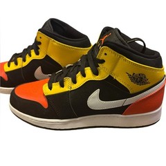 Jordan Black, Red, and Yellow High-Top Sneakers 7Y