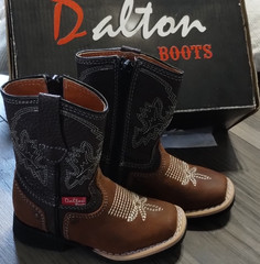 Dalton Boots Estilo 940 Remache Kids Leather Western Zip Boots Brown/Black 5M