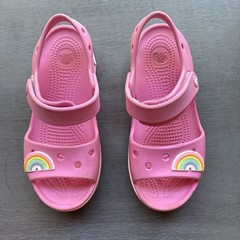 Crocs Sandals Kids Size 13 Pink Strap W/rainbow Shoes C13 Summer Beach