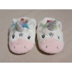 Toddler Girls White Plush Unicorn Slippers Rainbow Mane Silver Horn Size 5
