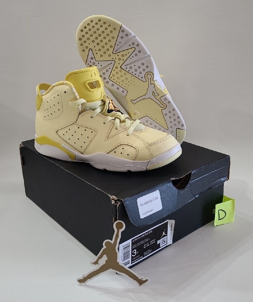 Jordan 6 Retro (PS) Dynamic Yellow Floral Sneakers 2019 Size 3Y Kids 543389800 D