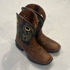 Justin Boots Bowline Whiskey Brown and Green Cowhide – Kids Size 3D- JK7520