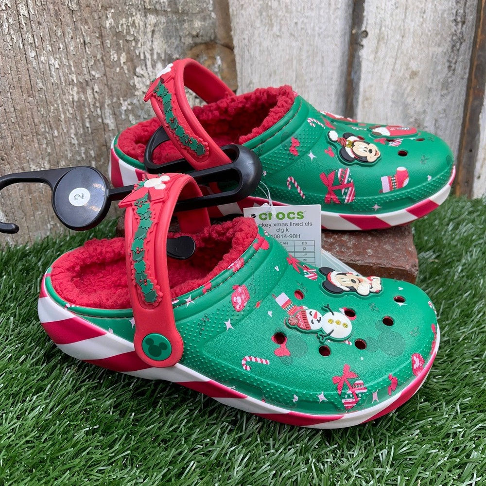 CROCS Mickey Mouse Christmas Holiday Lined Youth Clogs J2