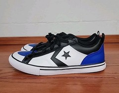 New Big Kids Converse Pro Blaze Play Offs Blue White Leather Low Sneakers Size 6