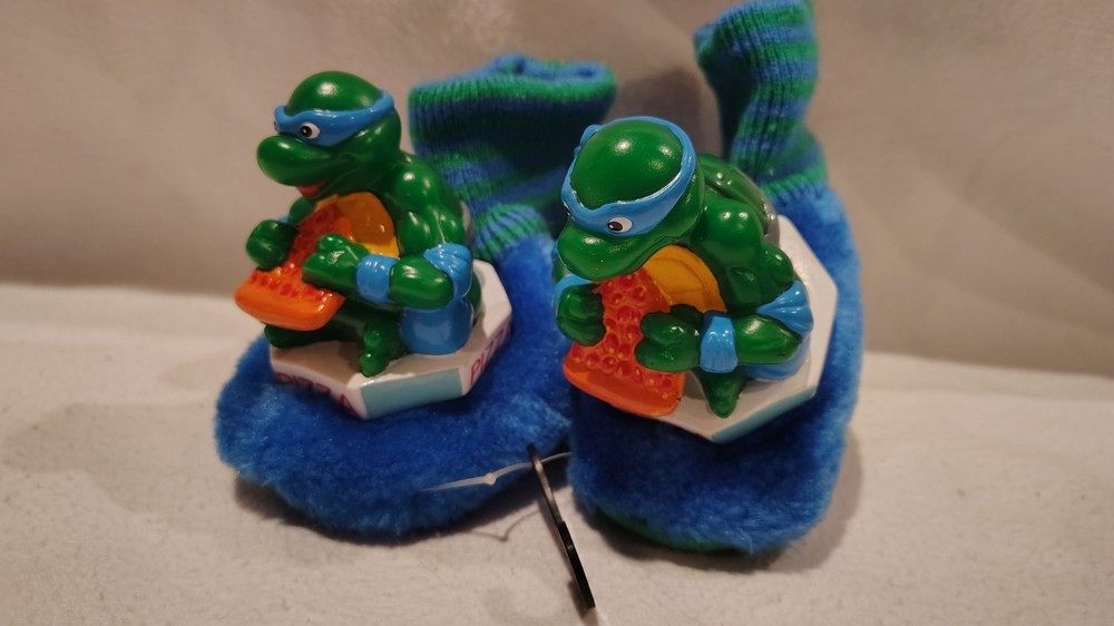 Vintage TMNT Slippers Leonardo Pizza Power Small Toddler 5-6 Ninja Turtles NWOT