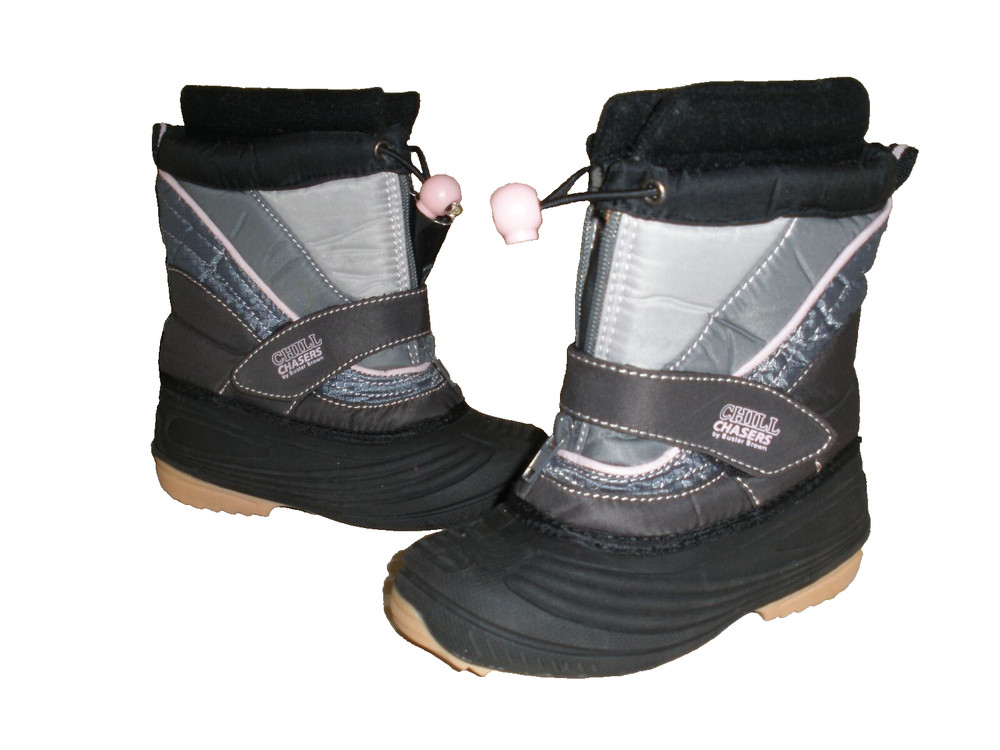 BUSTER BROWN CHILL CHASERS GRAY BLCK PINK RAIN SNOW DUCK STYLE BOOTS / LINERS 10