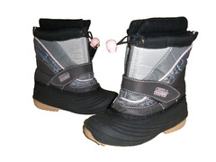 BUSTER BROWN CHILL CHASERS GRAY BLCK PINK RAIN SNOW DUCK STYLE BOOTS / LINERS 10