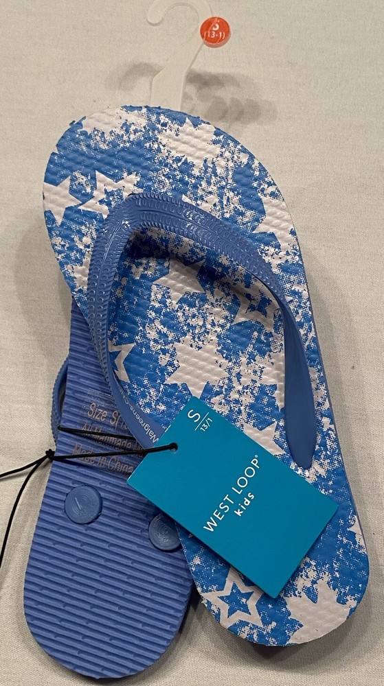 Kids Flip Flop West Loop Blue White Stars Size Small 13/1 Thong Shower Sandal
