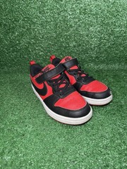 Nike Court Borough Low Boy Size 13C Black Red Hook Loop Walking Shoes DV5457-600