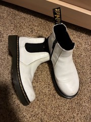 Dr Martens Youth Size 1 White Leather Chelsea Boots Zip Ankle 2976J Doc Shoes