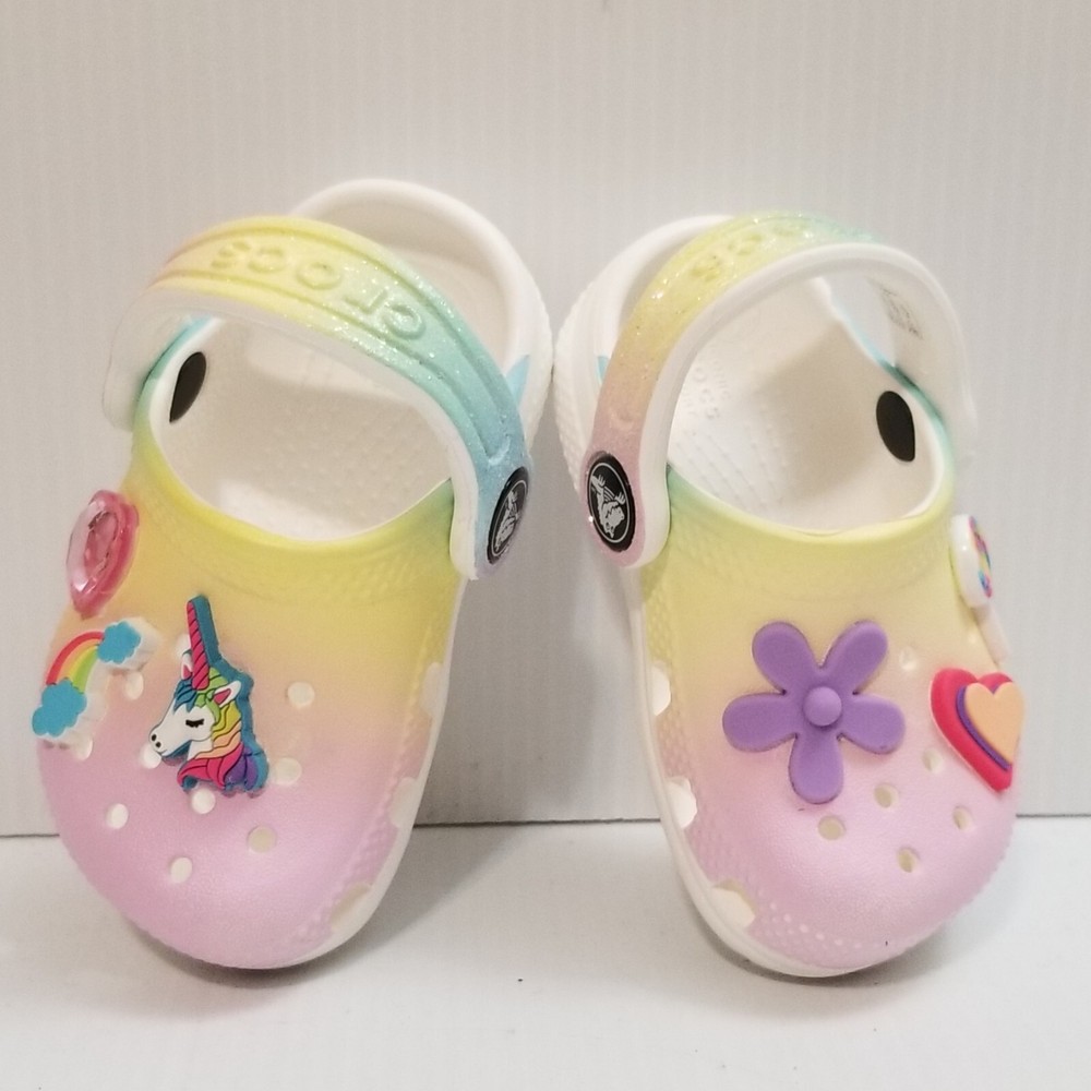 Crocs Classic Ombre Charm Clog Sz C 4 Rainbow Multi 208201-90H Unicorn Toddler