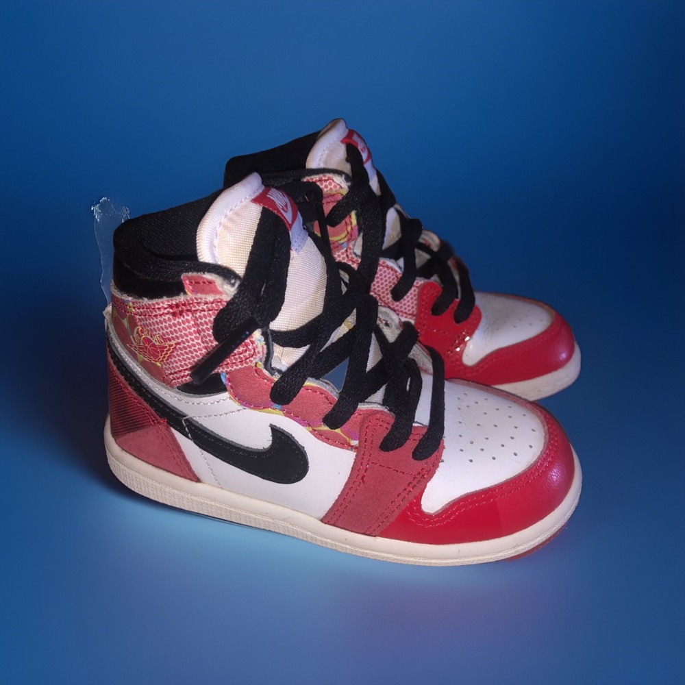 Marvel Nike Air Jordan 1 Retro High Spiderman Shoes Toddler 7.5C Red DV1750-601