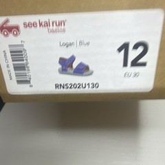See Kai Run Logan Blue Orange Strappy Hook & Loop Sandal Kids size 12 new in box