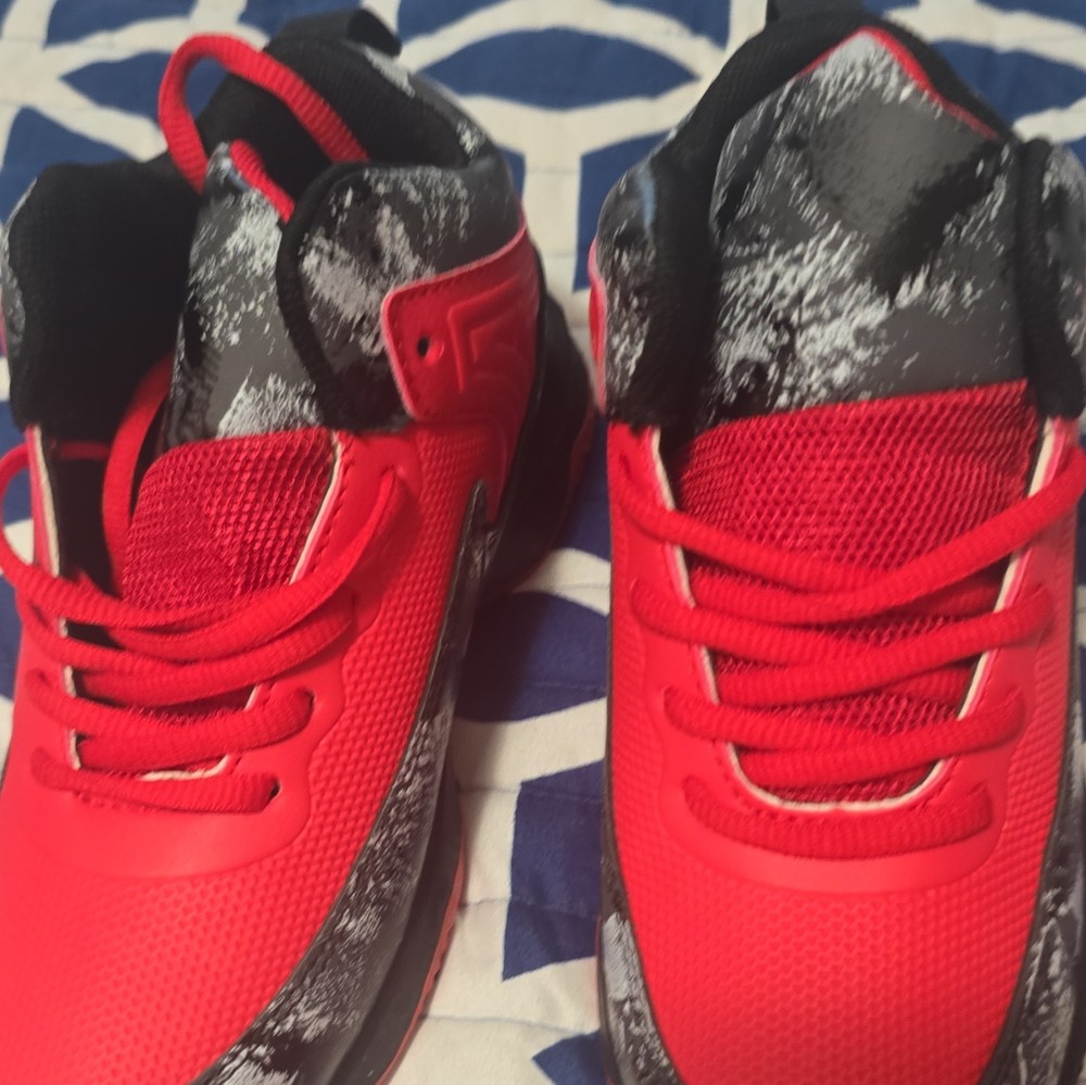 Unisex Kids US 12 Mesh Low Top Athletic Sneakers Lace Up Red Black Gray