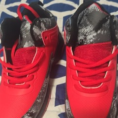 Unisex Kids US 12 Mesh Low Top Athletic Sneakers Lace Up Red Black Gray