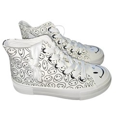 Joe Boxer Kids Smiley Face High Top Sneakers White Black CGF8522AJB Size 3 NEW