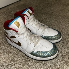 Nike Air Jordan 1 Mid Shoes White Gold MVP DPOY FB2212-100 1988 Youth 7Y