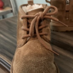 UGG Brown Suede Bootie Kids Size 11 Side Zipper Lace Up Lined Ankle Boots