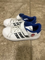 adidas Spiderman Unisex Kids Sneakers White Blue Spider-Man Patch Size 1