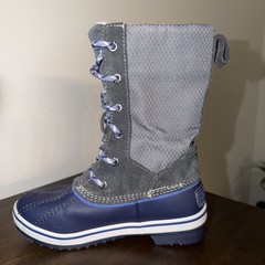 L.L Bean Duck Boots Kid Sz 1 Primaloft Snow Winter Lace Up Mid Calf Hiking Blue