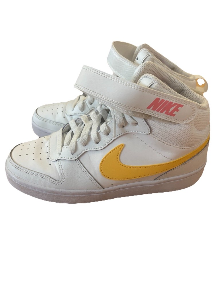 Nike Kids High Top Sneakers White Yellow Pink Logo Lace Up Hook & Loop 6