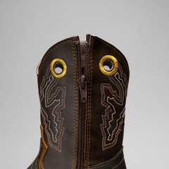 Kids Embroidered Square Toe Cowboy Boots Brown Leather 6″ Shaft 1″ Heel