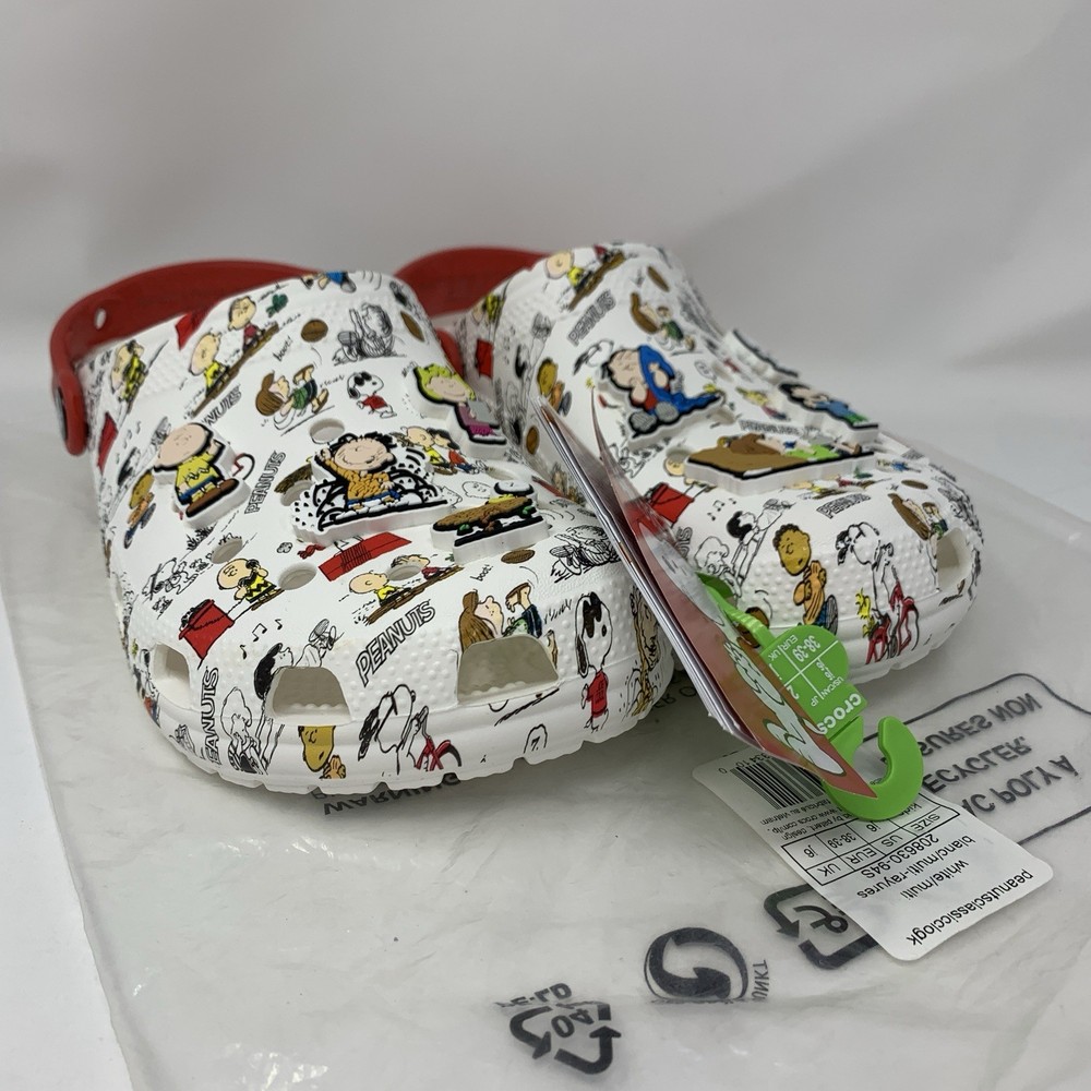 NEW SIZE J6 CROCS KIDS PEANUTS CLASSIC CLOG 208630-94S WHITE/MULTI RARE