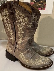 Corral Teens A2980 Western Light Brown Leather Square Toe Boots Youth size 5.5 T
