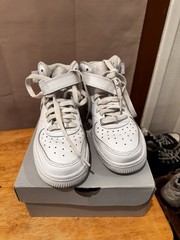 Nike Air Force 1 Mid LE (GS) White Leather Mid Top Sneakers Youth 4.5Y