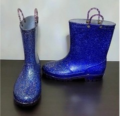 Hibigo Purple Glitter Rubber Winter Rain Boots w/Pull Up Handles Kids/Girls S 3M
