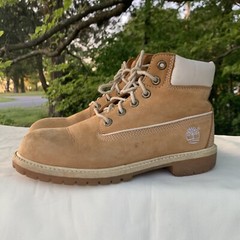 TIMBERLAND Genuine Leather White on Wheat Premium Classic Boots Size 3 ❤️sj7m40