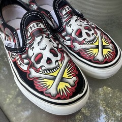 VANS Kids Oliver Peck Tattoo Ink Master Skull Slip-On Shoes Youth Size 10.5