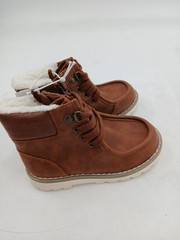 Shearling Style Boots Kids Size 8 Brown Faux Suede Lace Up Ankle Winter Cozy