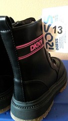 DKNY Logo Lace / Zip-Up Kid’s Black Combat Boots, DKN1340-1FF, Size 13, NWT