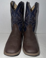 Magellan Cowboy Western Rodeo Boots Navy Blue/Brown Embroidery 5D Size