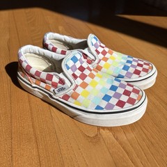 Vans Checkerboard Shoes sneakers Rainbow Colorful Classic Slip-On boys Yth Sz 2
