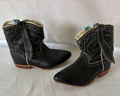 Kid’s Size 4 Black Leather Snip Toe Cowboy Boots with Zipper and Ankle Snap