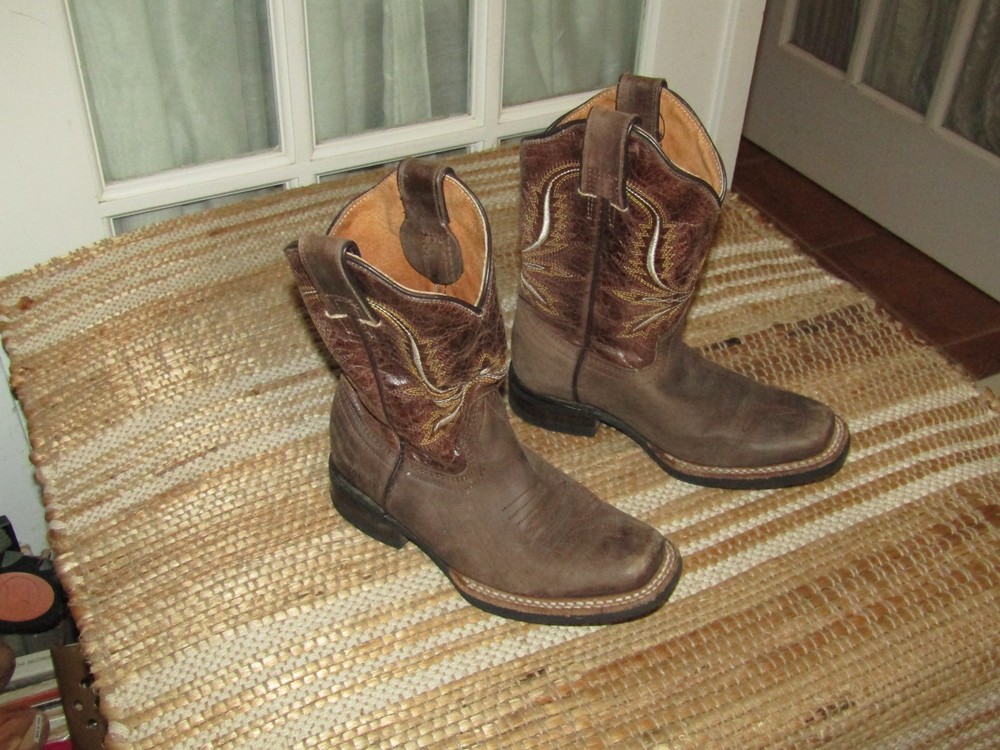 Cuatralba Square Toe Cowboy Western Boots Brown Leather Youth 13 size Mex 20