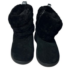 UGG Fluff Mini Quilted Boots Toddler Size 11 Black Suede Fur Sheepskin 1110704T