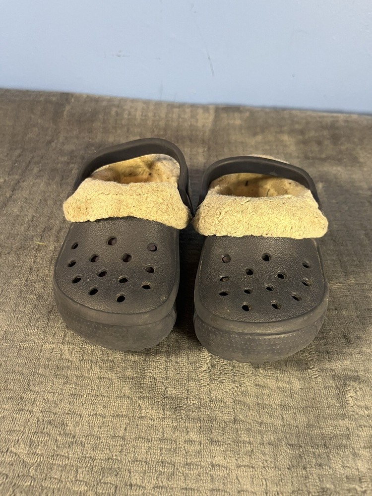 Crocs Mammoth Sherpa Lined Clogs Navy Blue Junior Child Kids Size 6-7