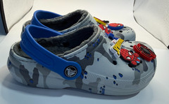 Crocs Kids‘ Boys Classic Lined Grey Blue Camo Clogs Spiderman Jiblets Sz J1