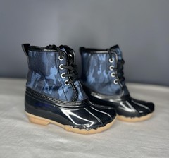 Epicstep Boots Kids Size 8 Black Blue Camo Duck Boot Rain Snow Lace Up Rubber