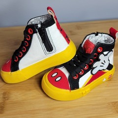 Ground Up Kids Size 5 Mickey Mouse High Top Sneakers Red White Black Disney Zip