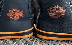 Harley Davidson Kids High-Top Sneaker Black Canvas/Leather Trim Orange Accents 4
