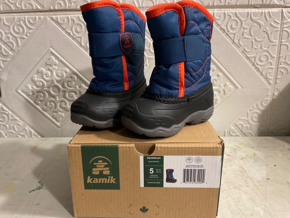 Kamik Snowbug Toddler Snow Boots Black Blue Faux Fur Lined Waterproof Size 5