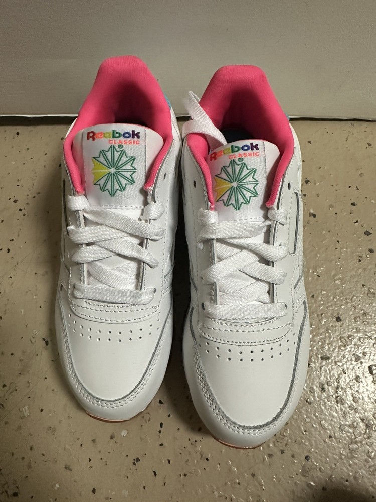 Reebok Classic Leather White / Rainbow Accent Little Kids Shoes Size 1 EH2826
