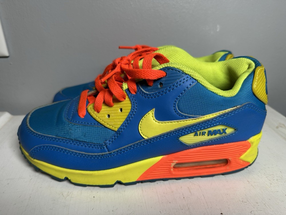 Nike Max 90 307793-410 size 6Y Blue Neon Orange Yellow